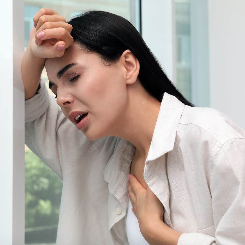 Woman having a panic attack about public speaking