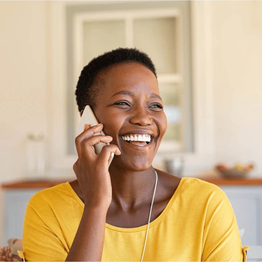 Woman on phone with her loved ones