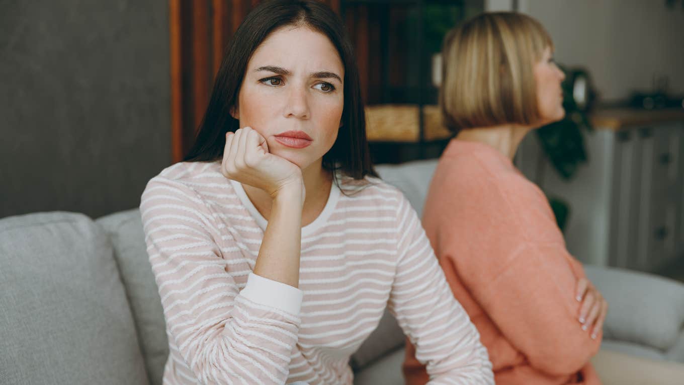 Woman arguing with her sister over a wedding. 