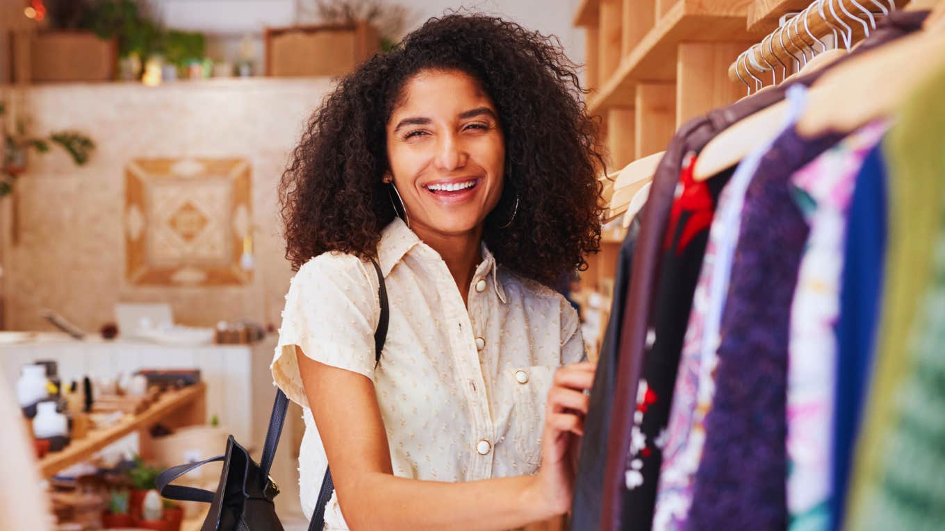 Woman finds items to wear on a first date.