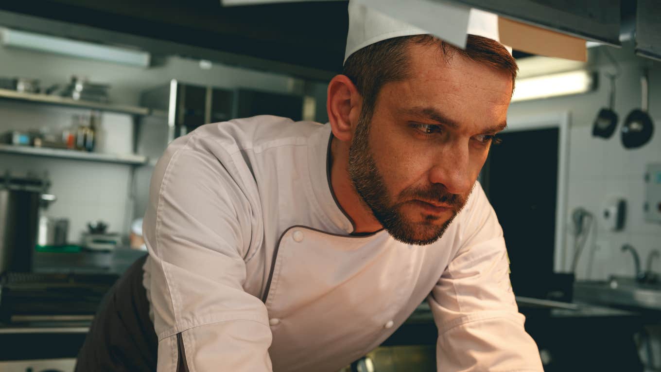 exhausted restaurant worker