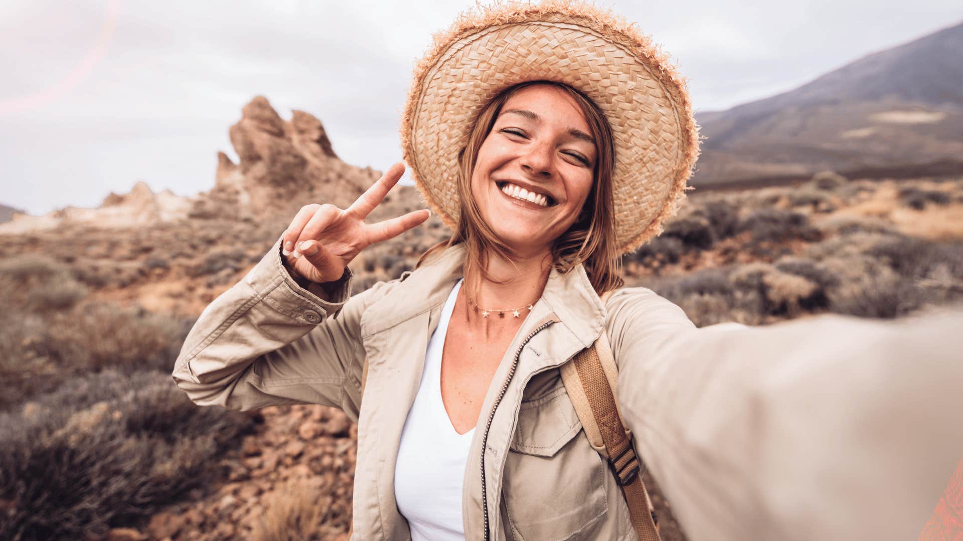 happy young woman hiking