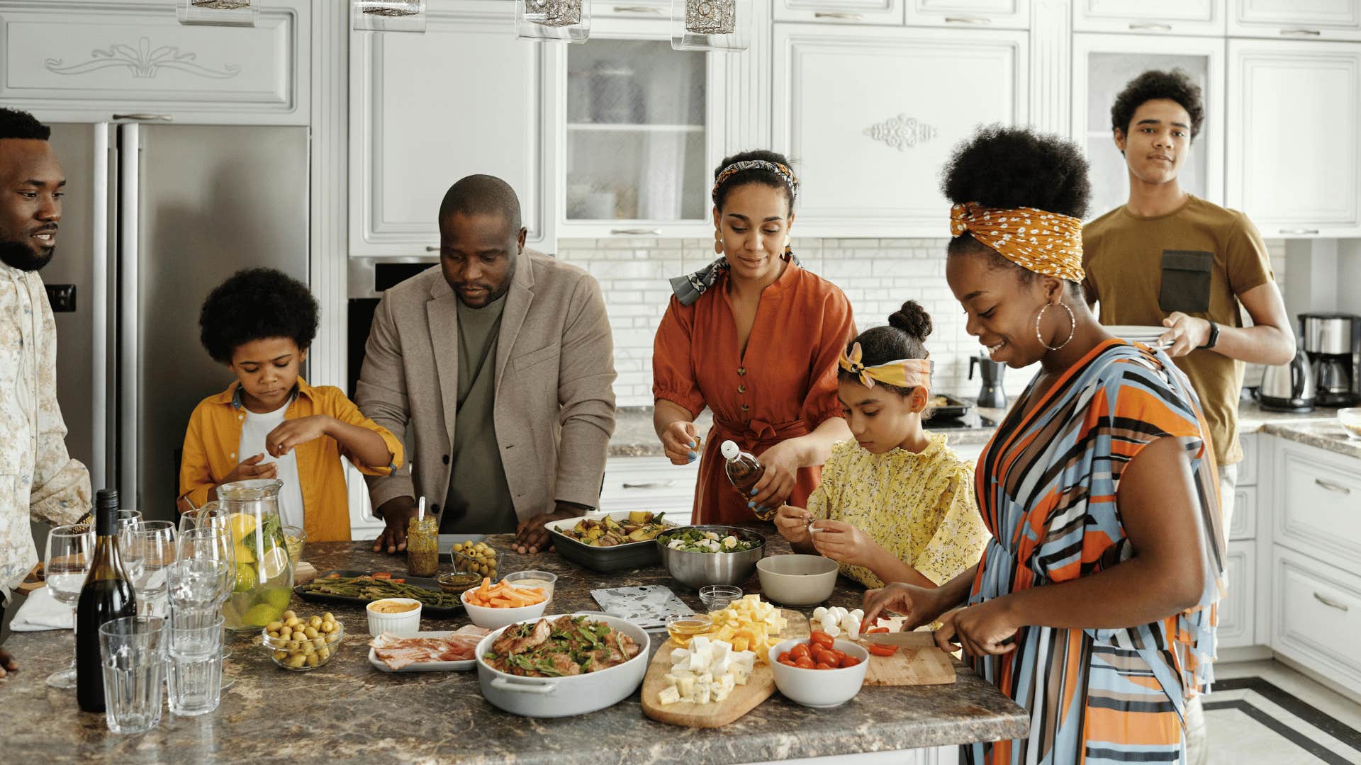 large family cooking together