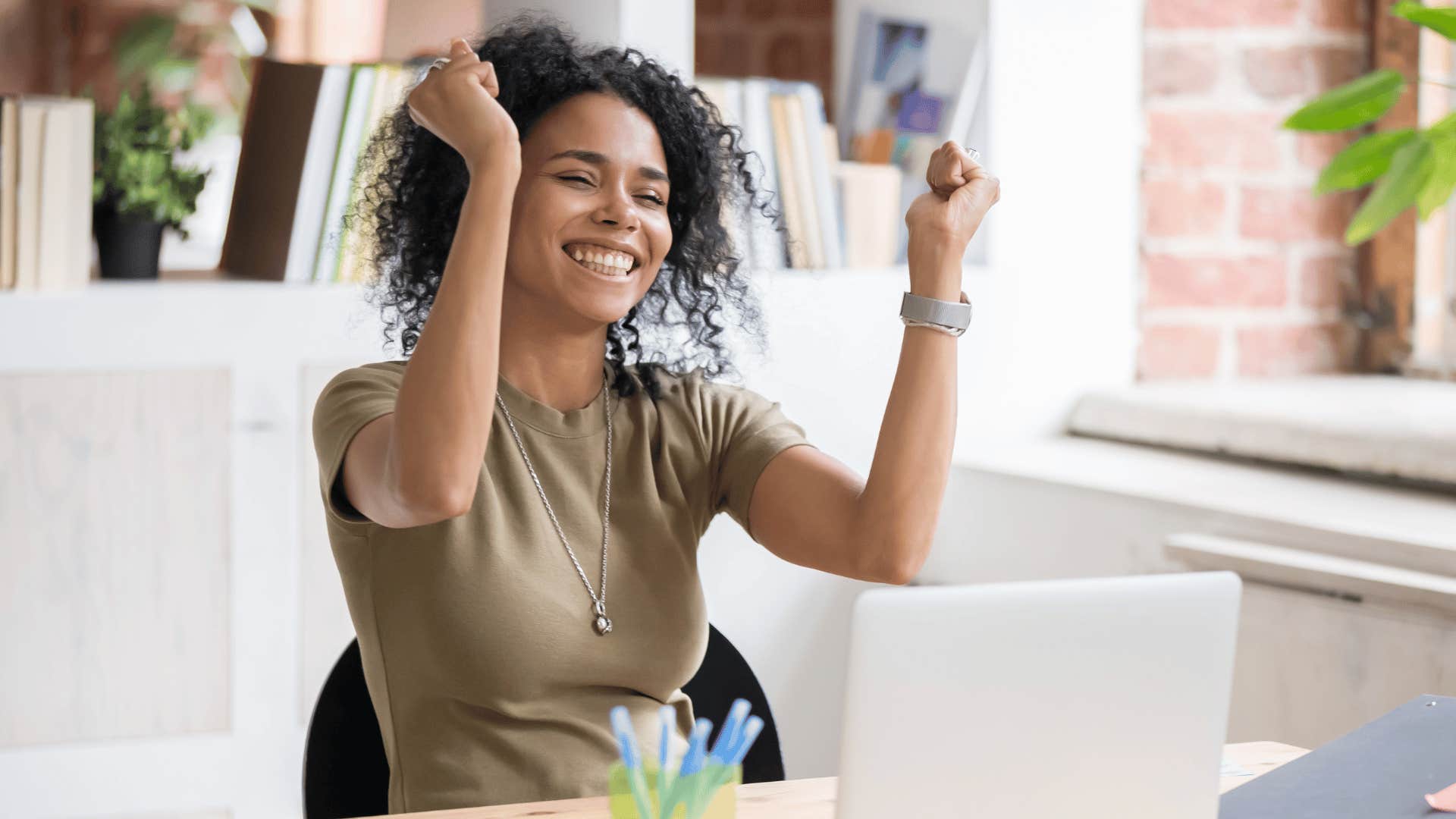 excited smiling young woman