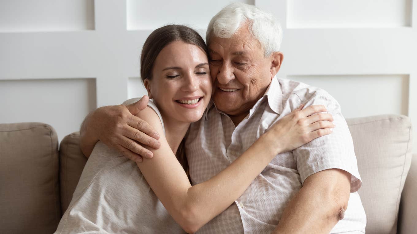 Young woman is friends with an elderly man