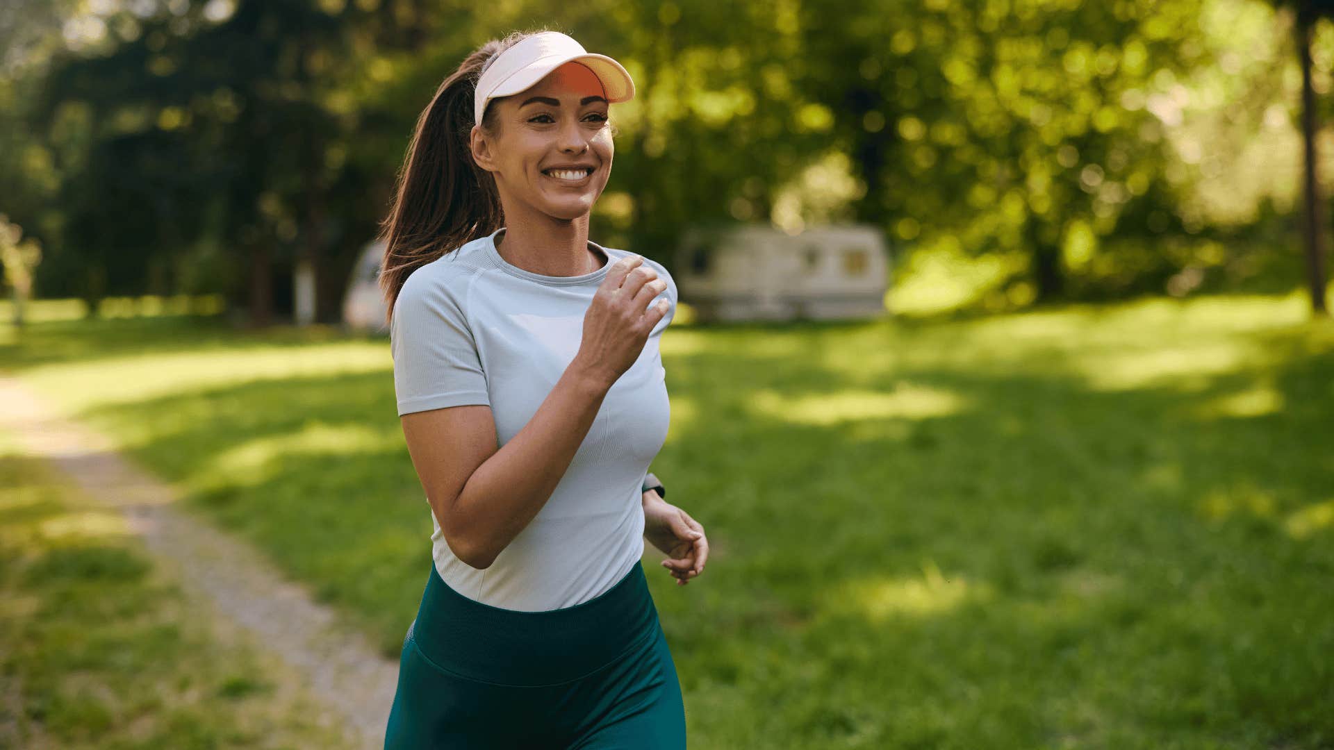 smiling woman jogging