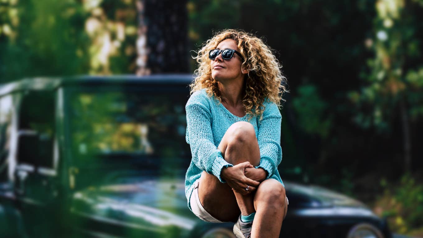 Woman trying to make herself happier 