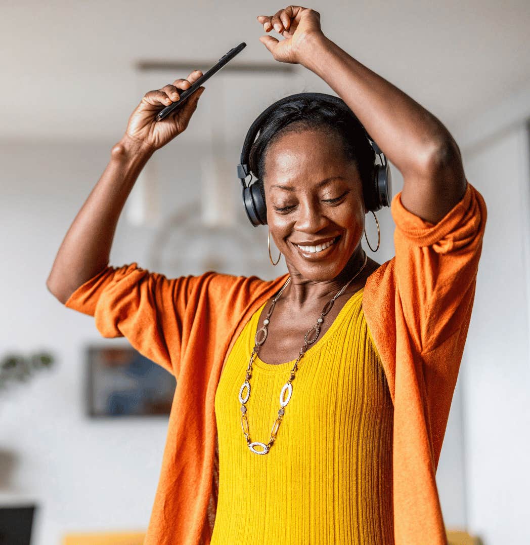 She happily dances alone at home 