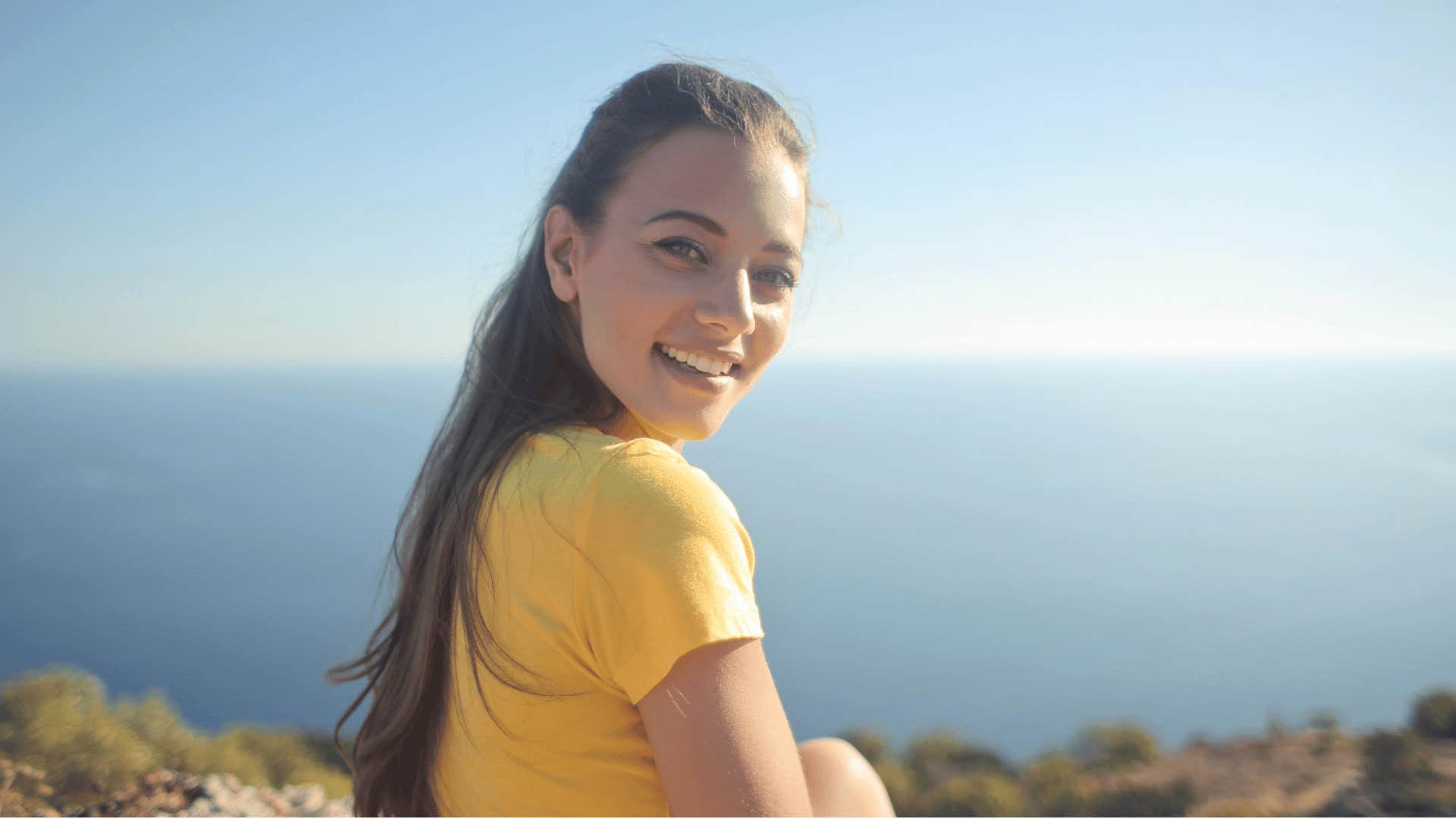 woman happy and alone