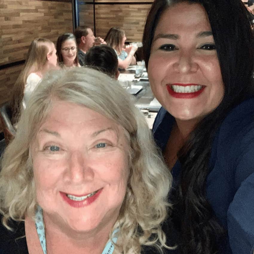 author posing with her mother