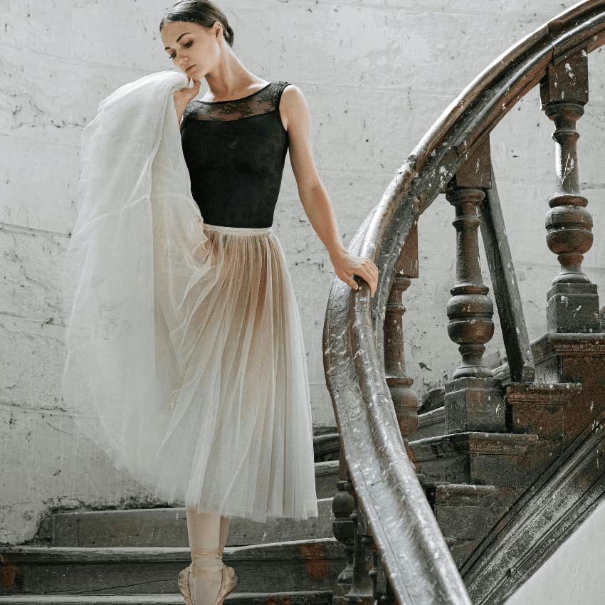 ballerina descending stairs