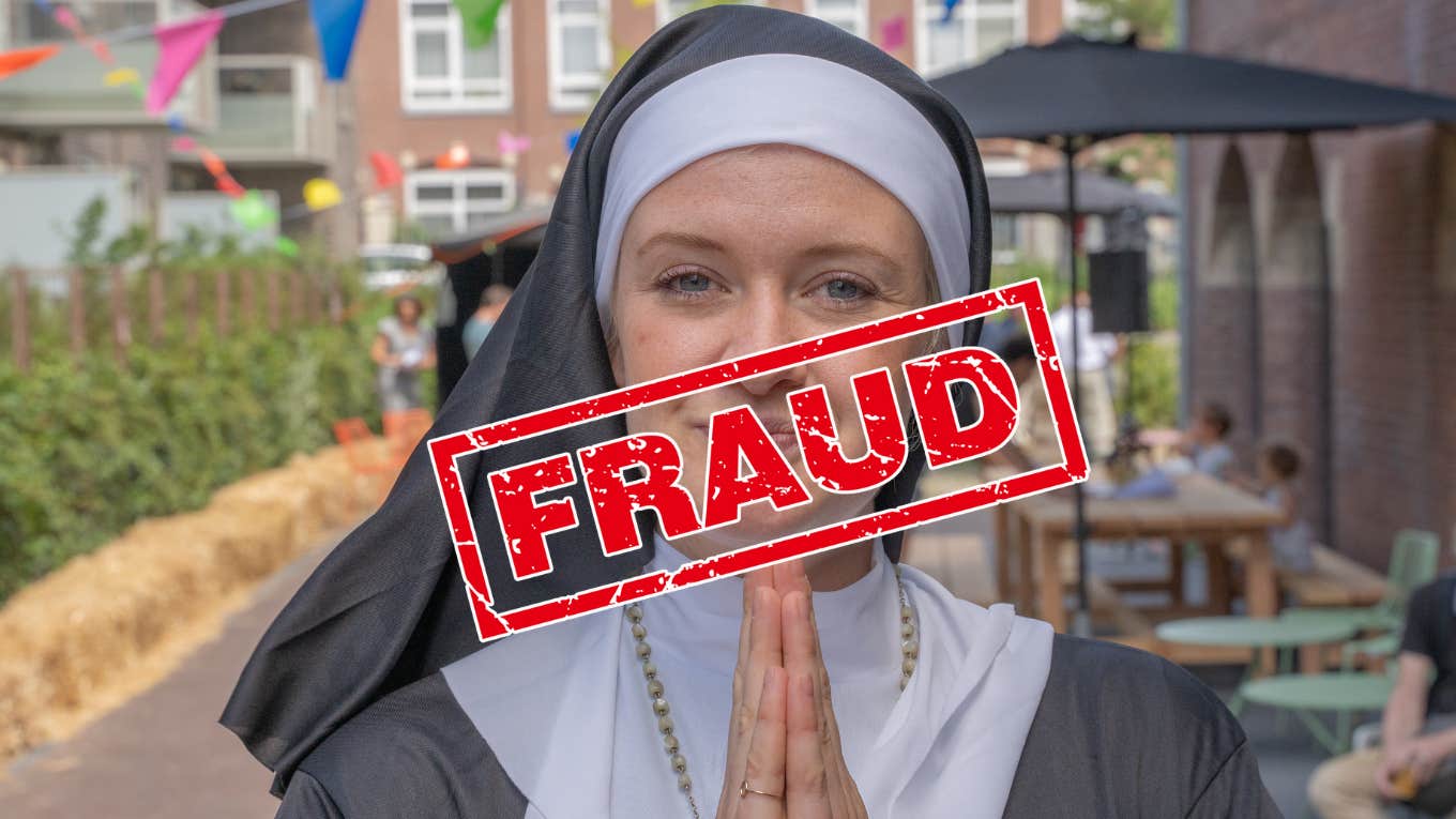 nun with fraud stamp