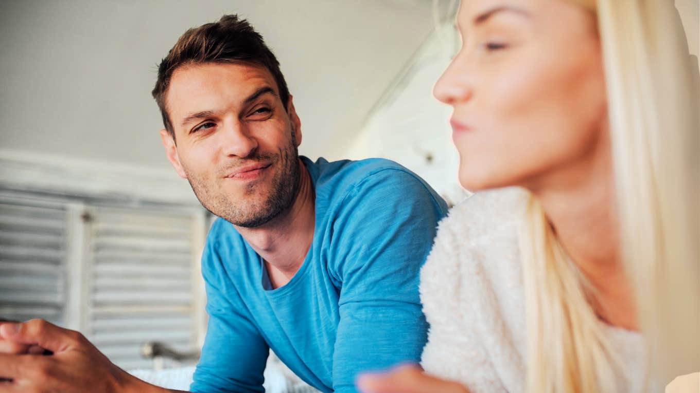 Charming man being flirty with woman.