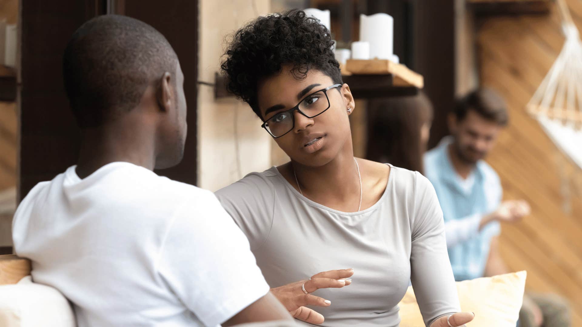 woman having a conversation