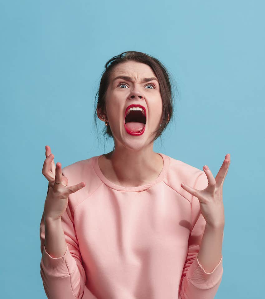 Angry women express anger with hands and mouth