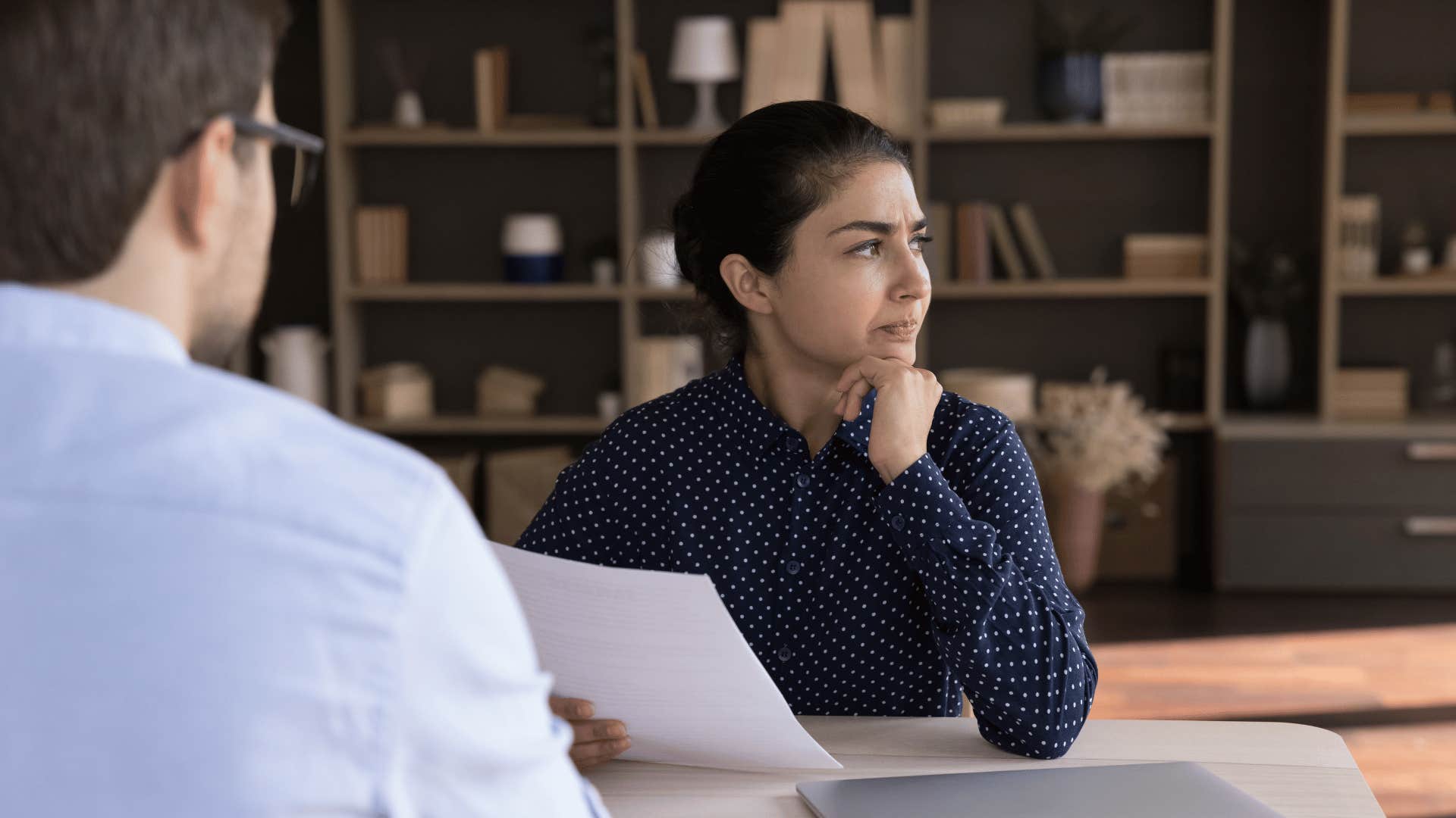 upset woman with coworker