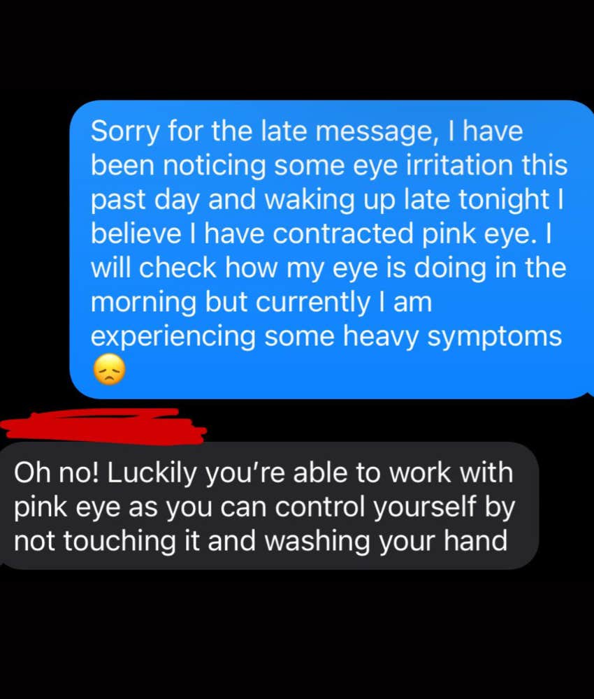 Daycare Employee Told To Come Into Work Despite Having Pink Eye Reddit Post