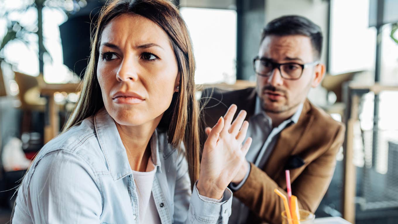 Woman trying to avoid a argument 