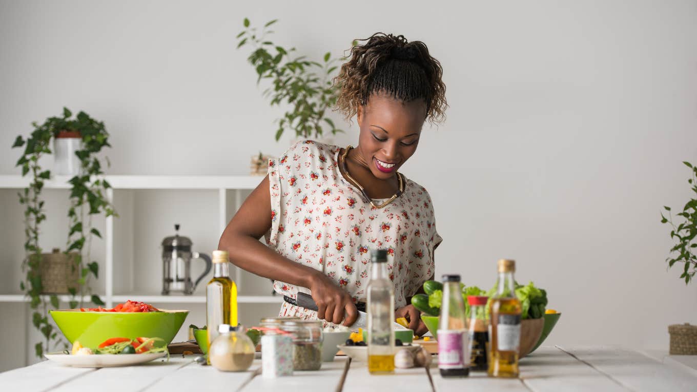 frugal wife cooking in her kitchen