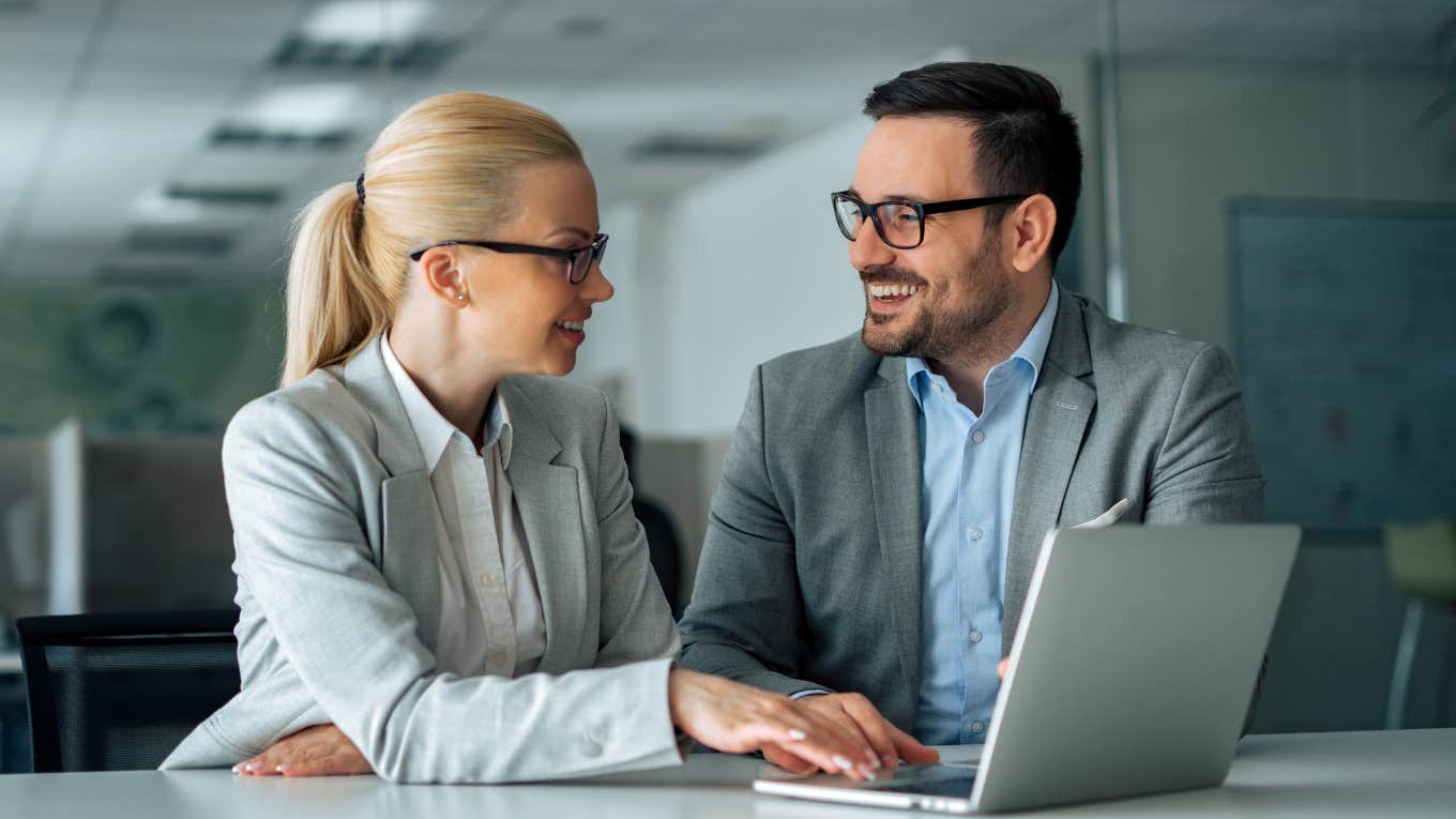 Woman doesn't realize she is being groomed at work.