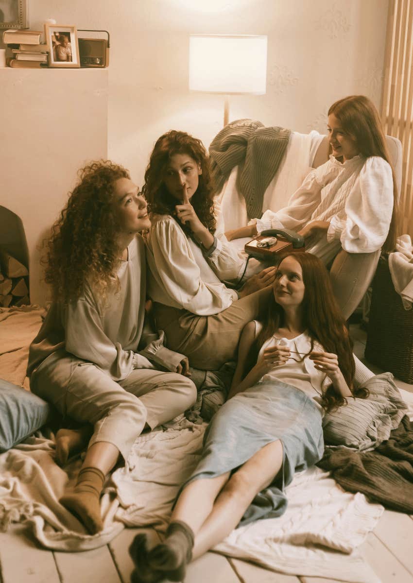 group of young women having a sleepover