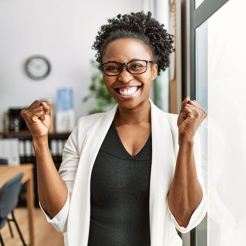 Happy woman showing her emotions