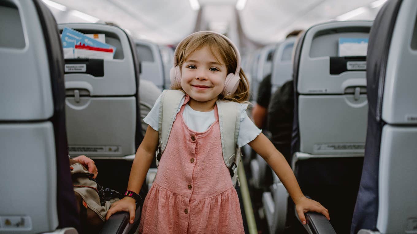 Little girl on plane