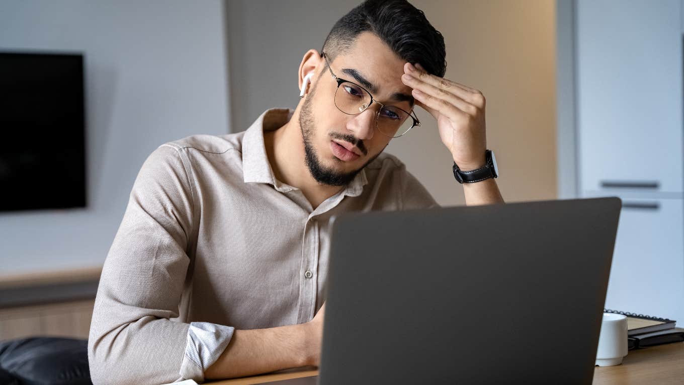 Confused man on computer