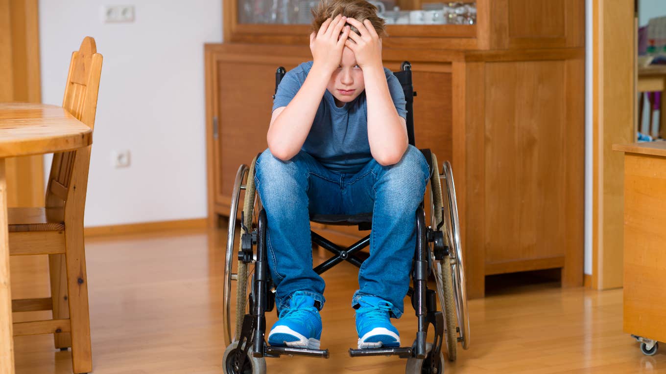 Young boy in wheelchair