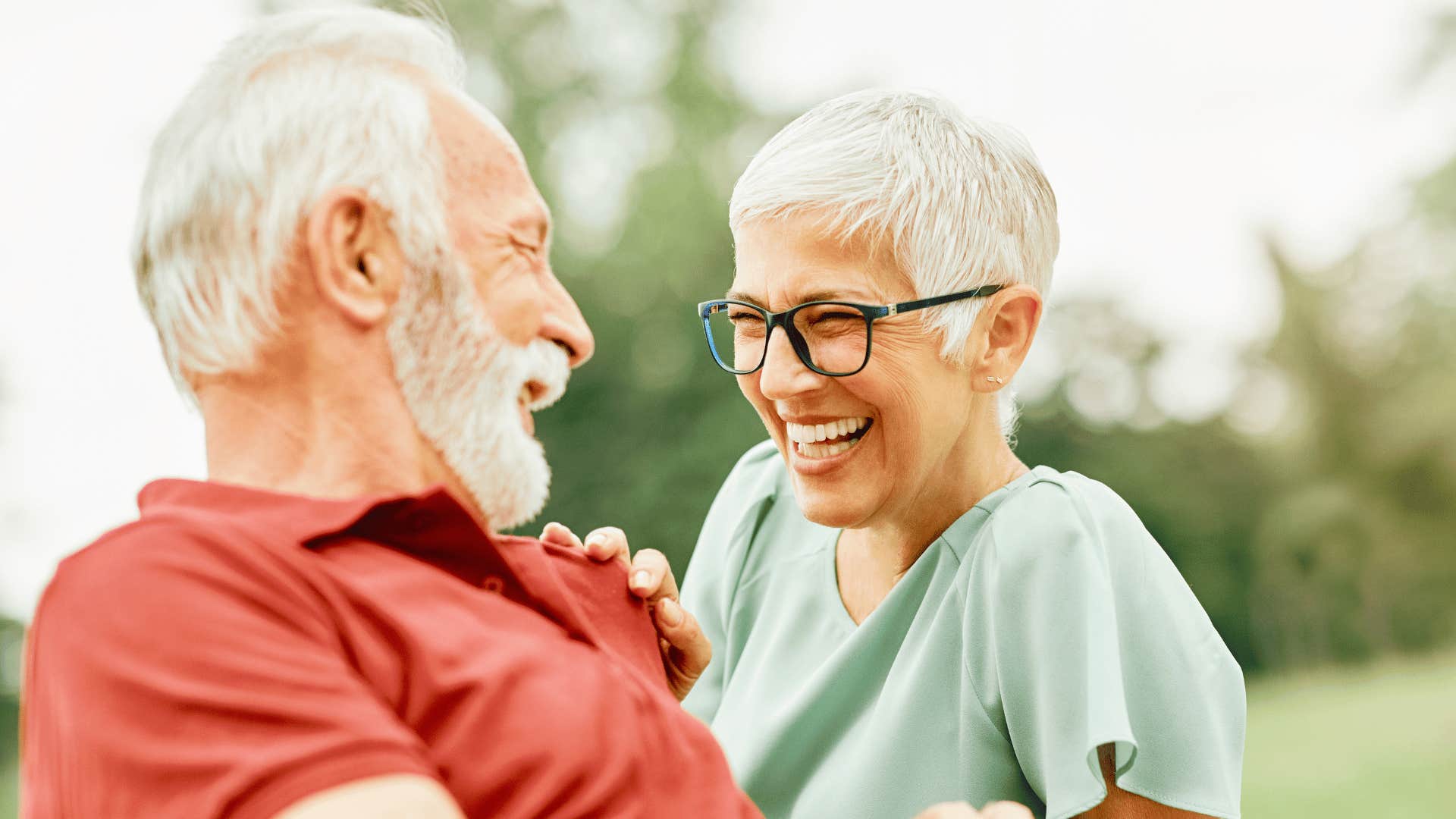 Couple shares a happy moment while making eye contact