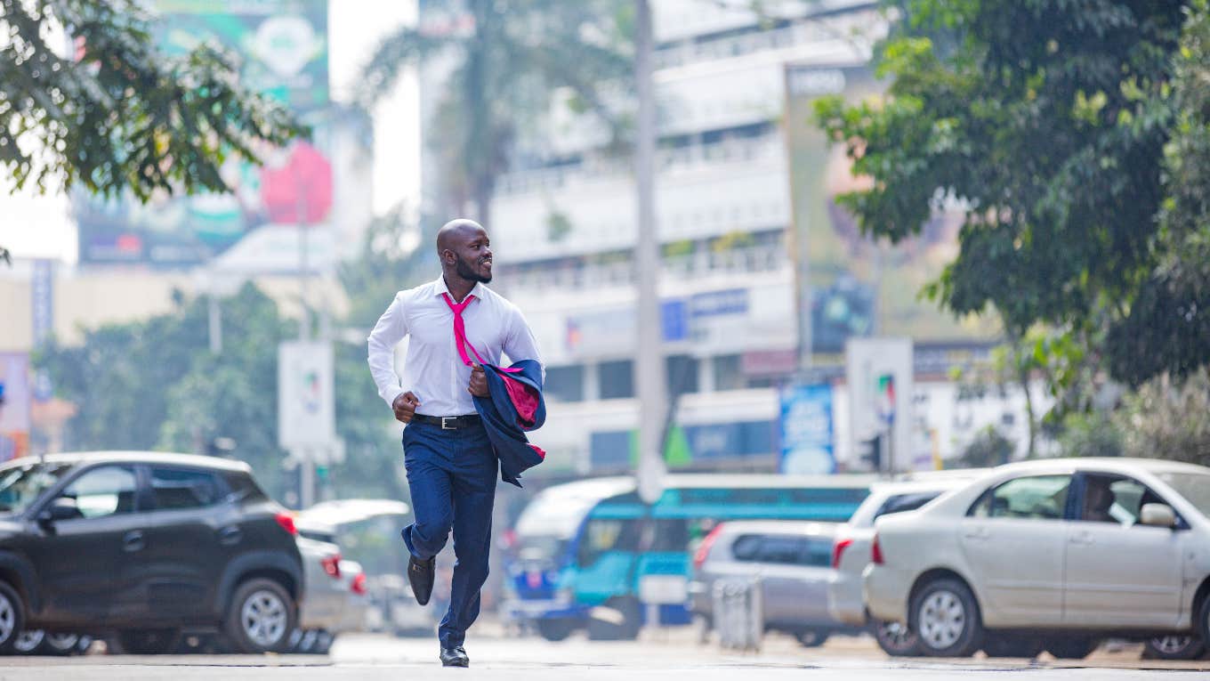 Man running on highway