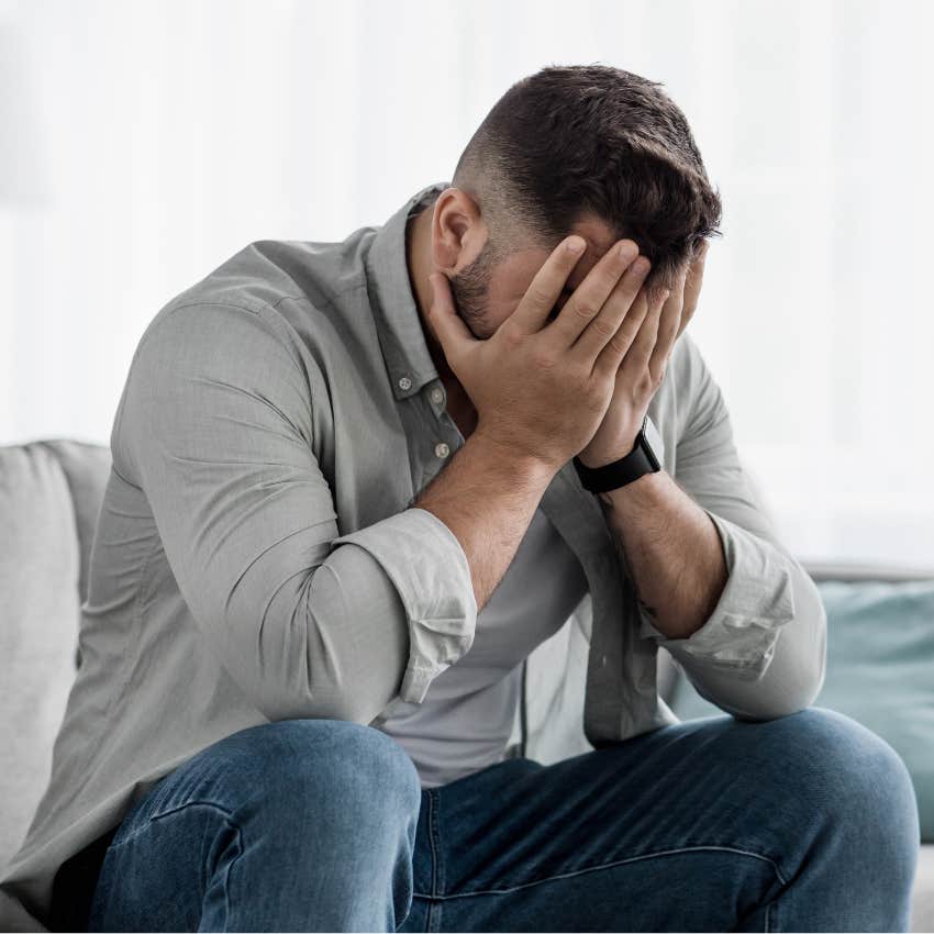 Man looking guilty thinking about his higher purpose. 