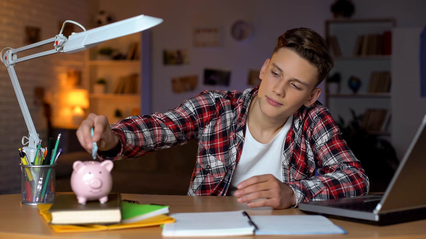 Teen boy saving money so he can have his own bedroom