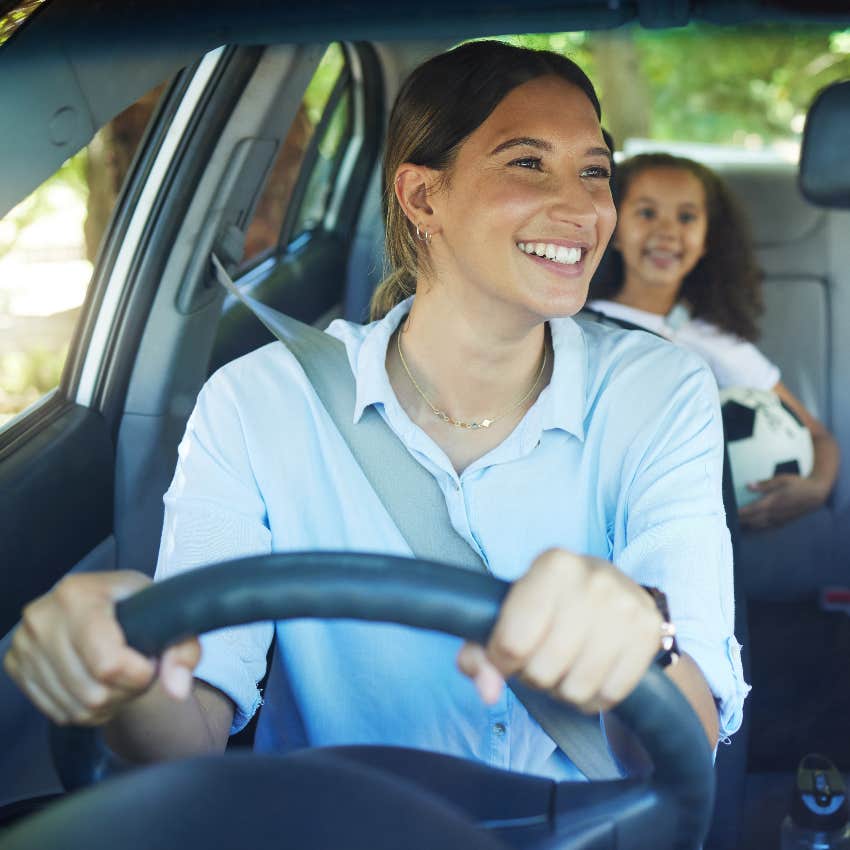 Mom talking to her daughter in the car