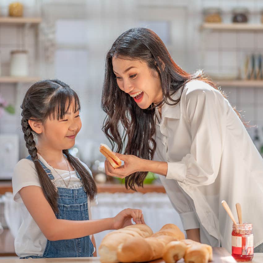 Gummy bear mom and daughter eating