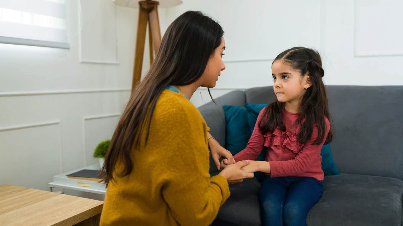 Mom teaching her daughter about stranger danger