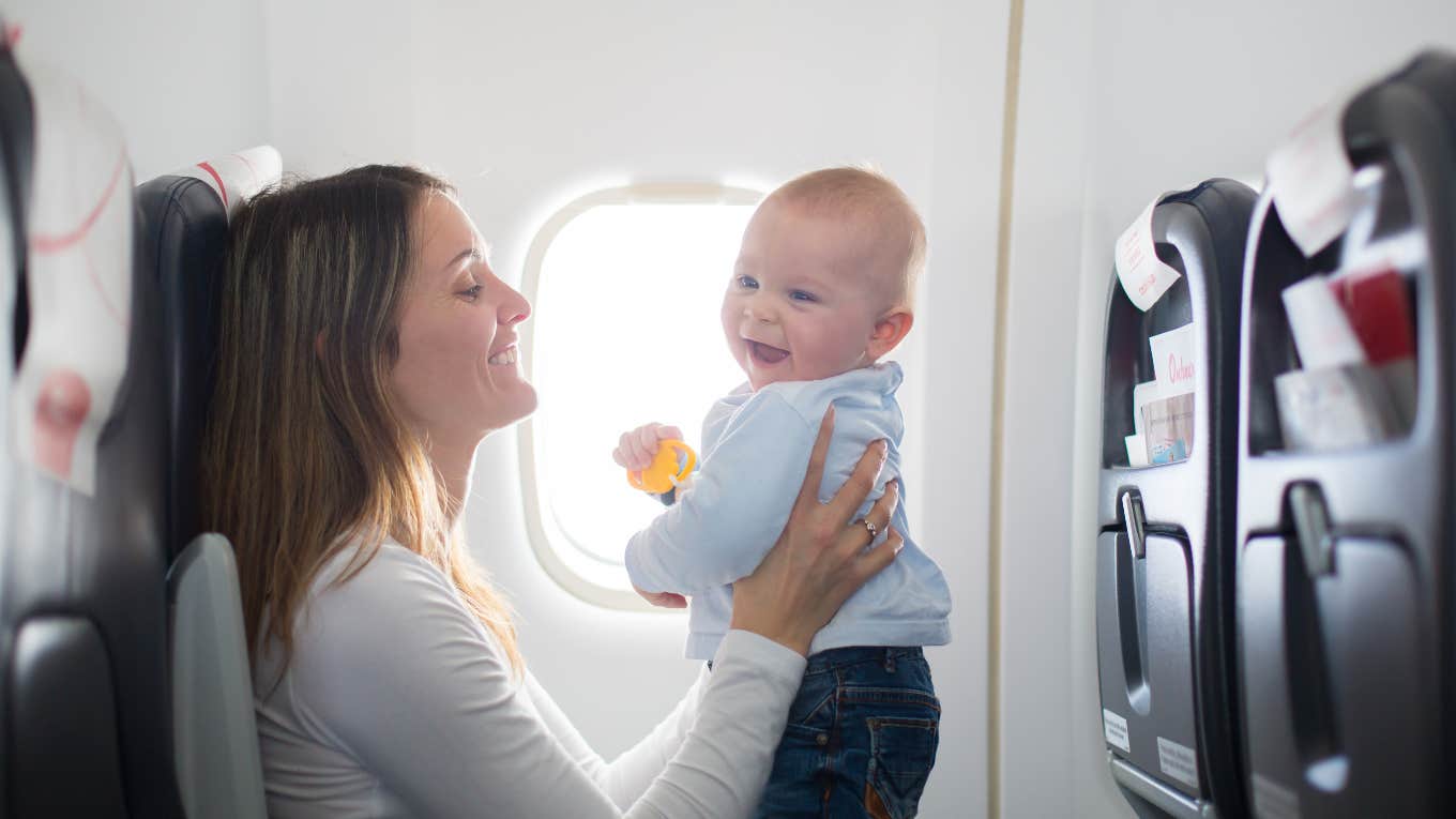 Mom on plane with toddler