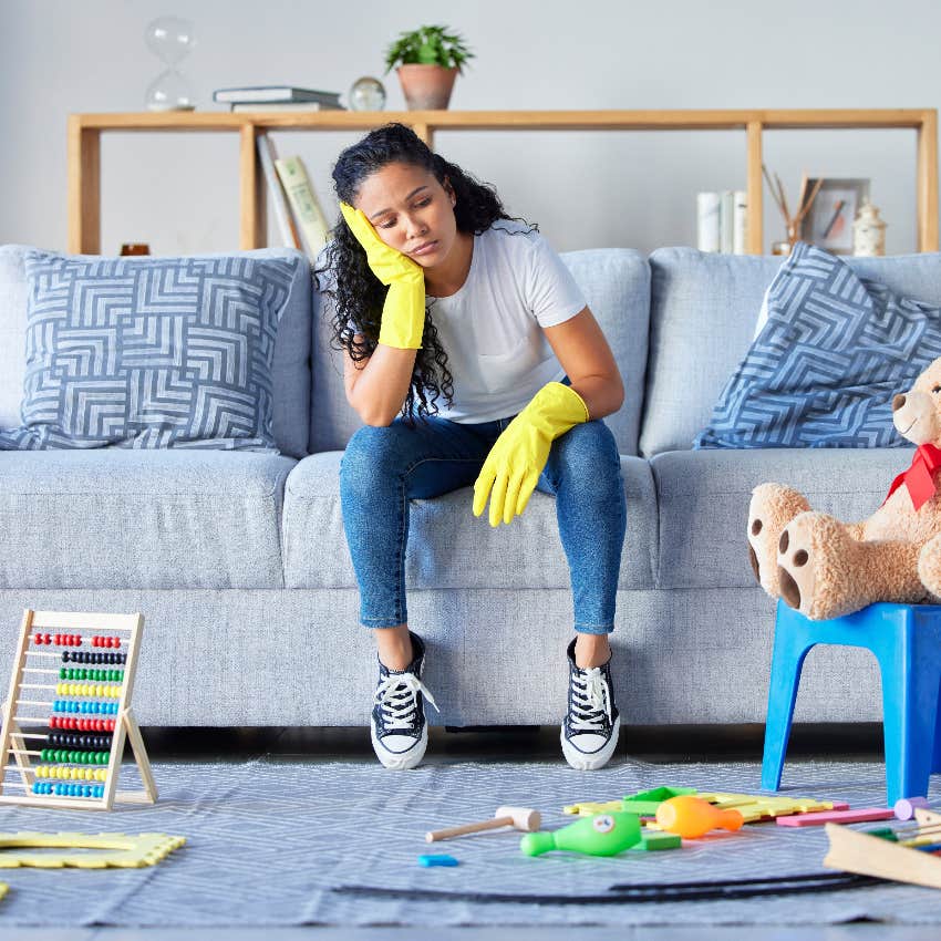 Mom tired of cleaning