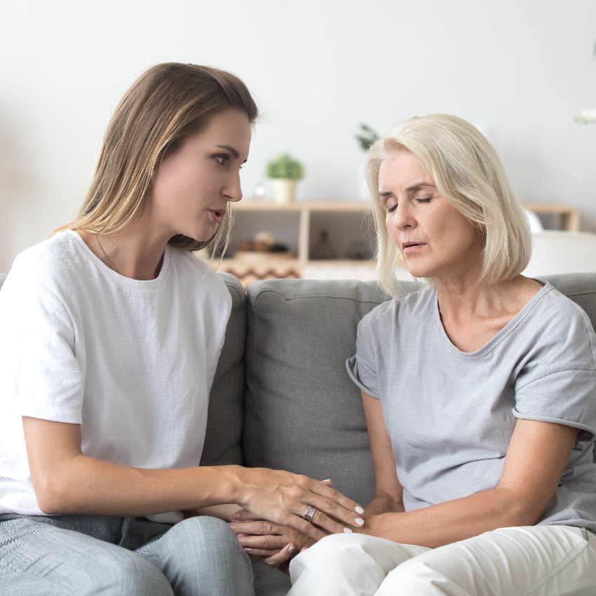 Daughter talks to elderly mother