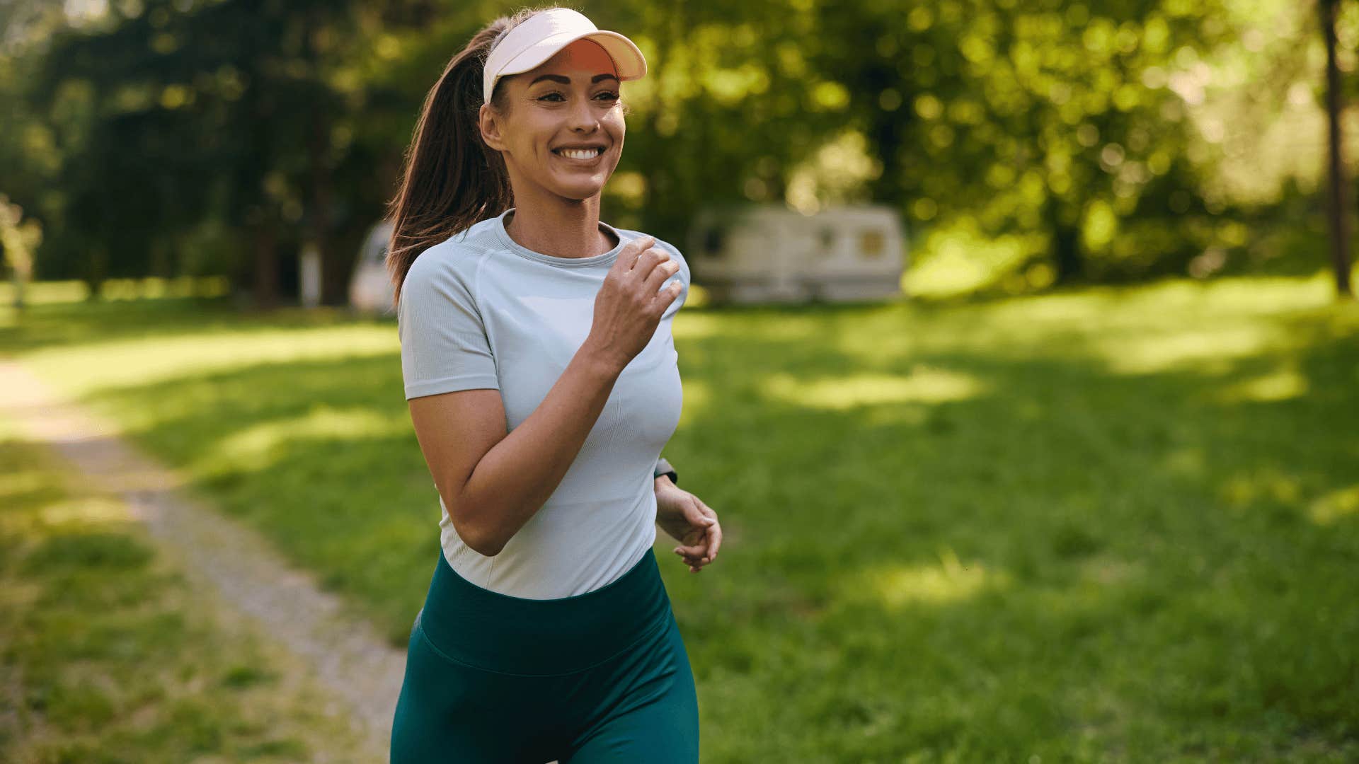 woman running and smiling 