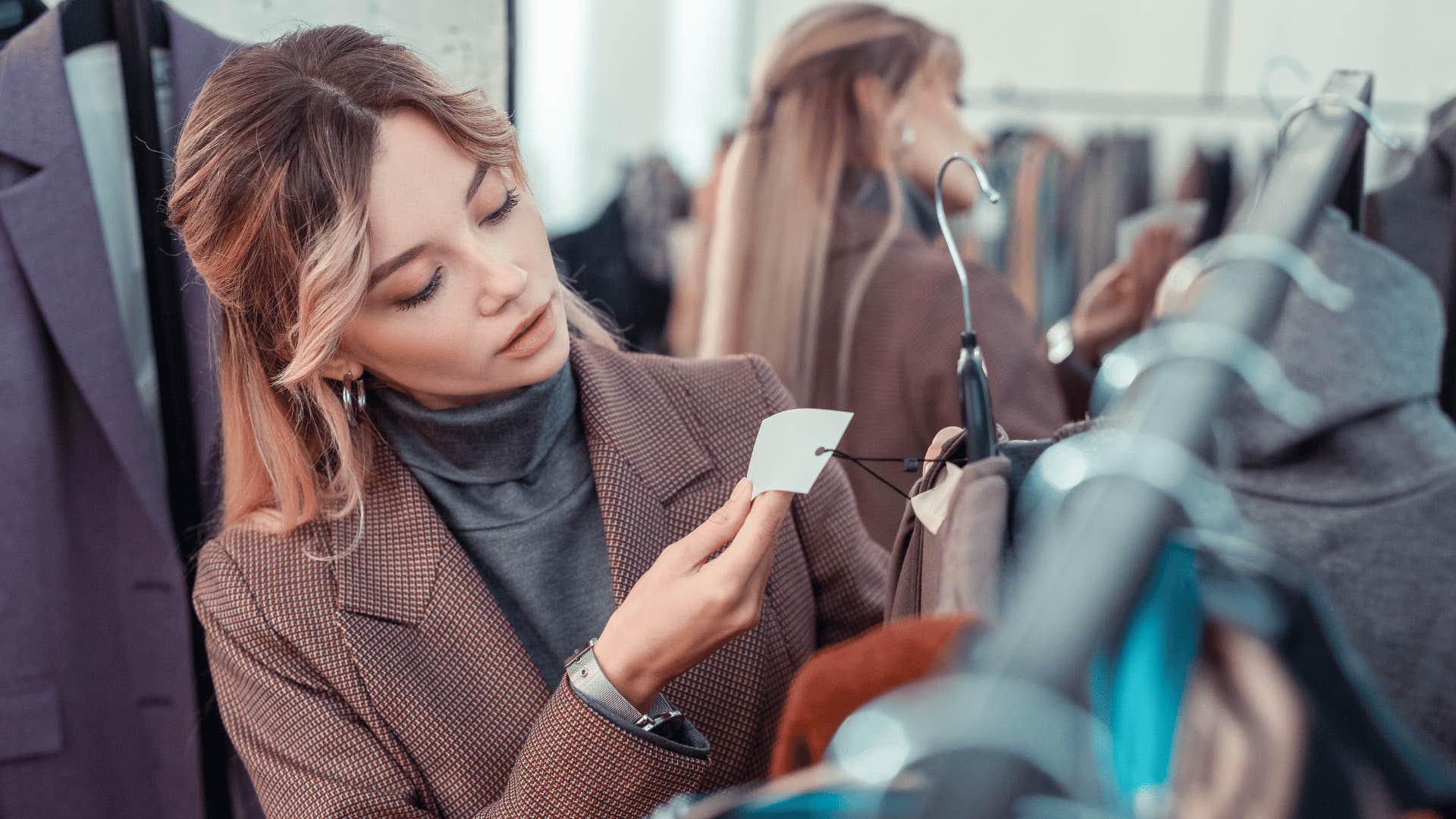 woman checking price tag