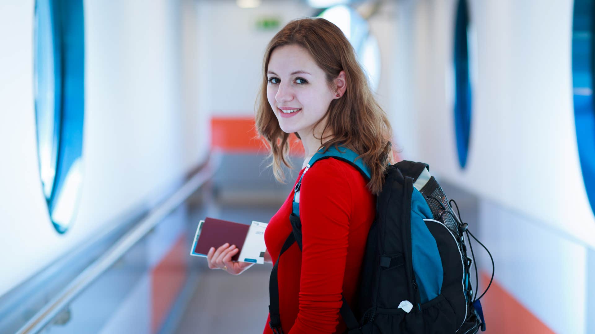 Gen Z woman not following old school manners of getting dressed up for an airplane