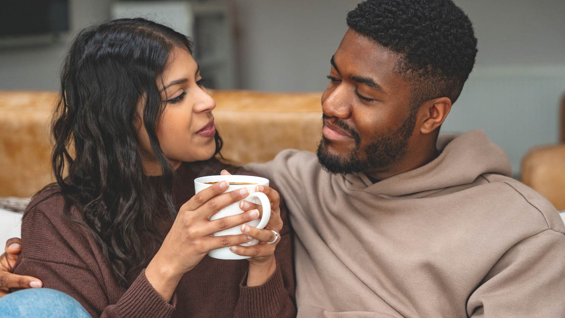 Gen Z couple following old school manners of making eye contact