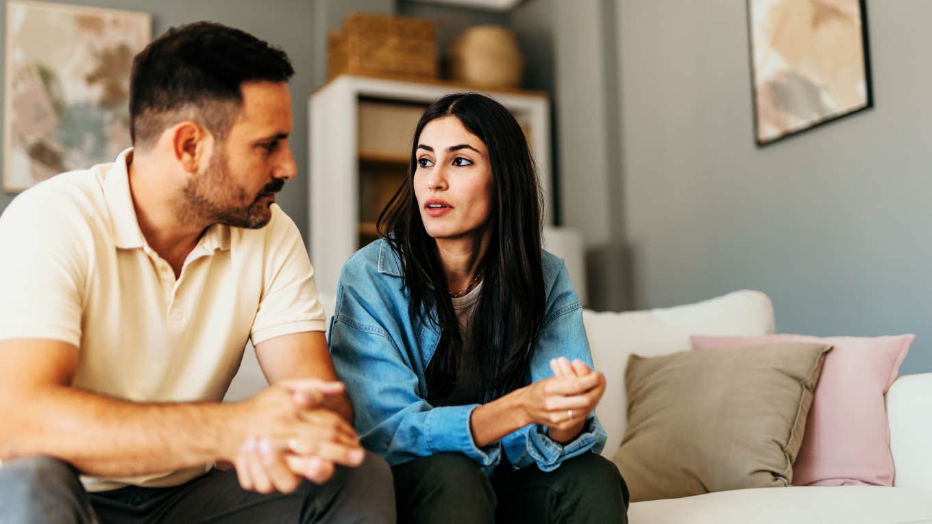 Couple going through a divorce, cordially talking. 