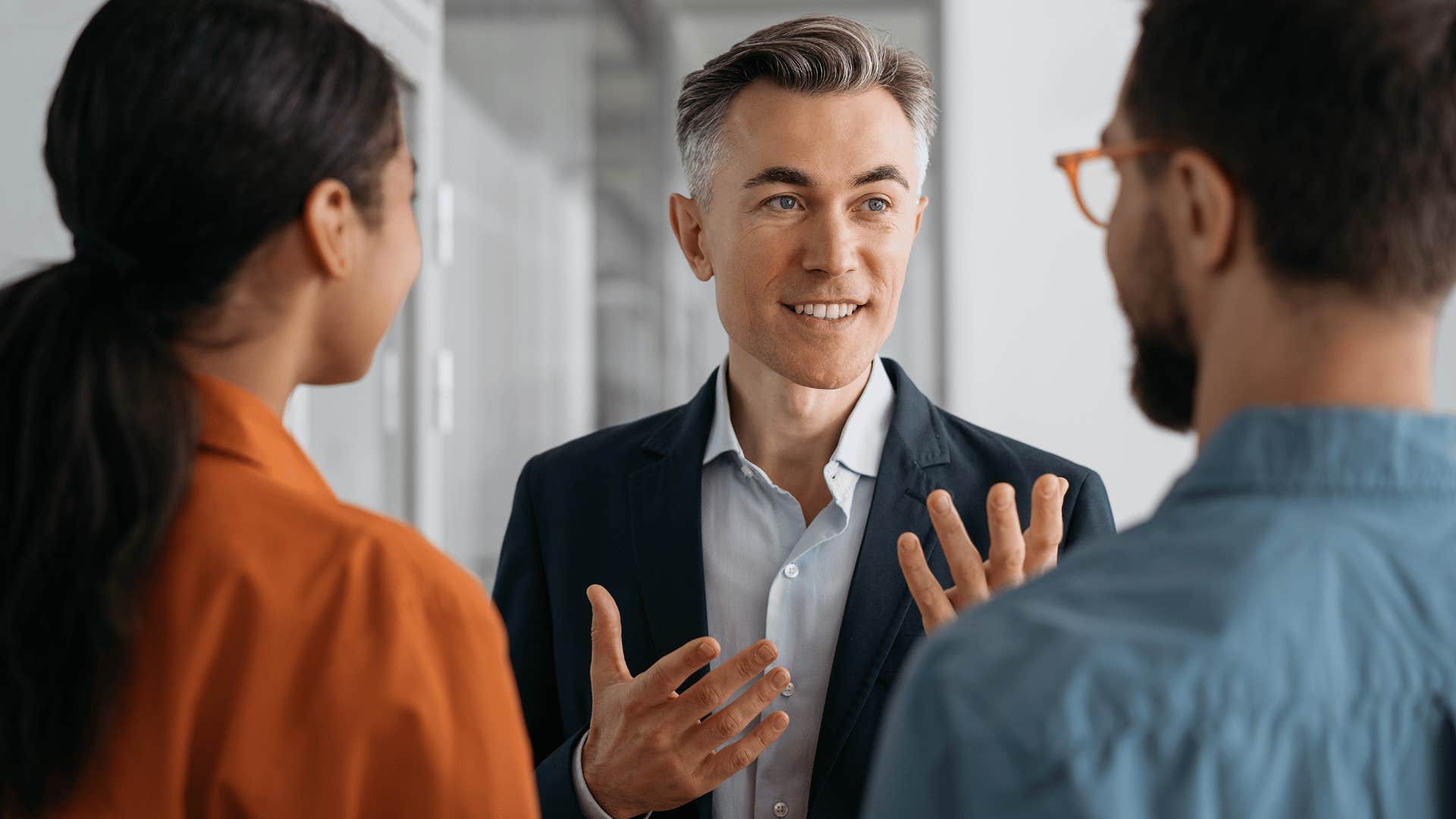 man asking arrogant person to listen to what others have to say