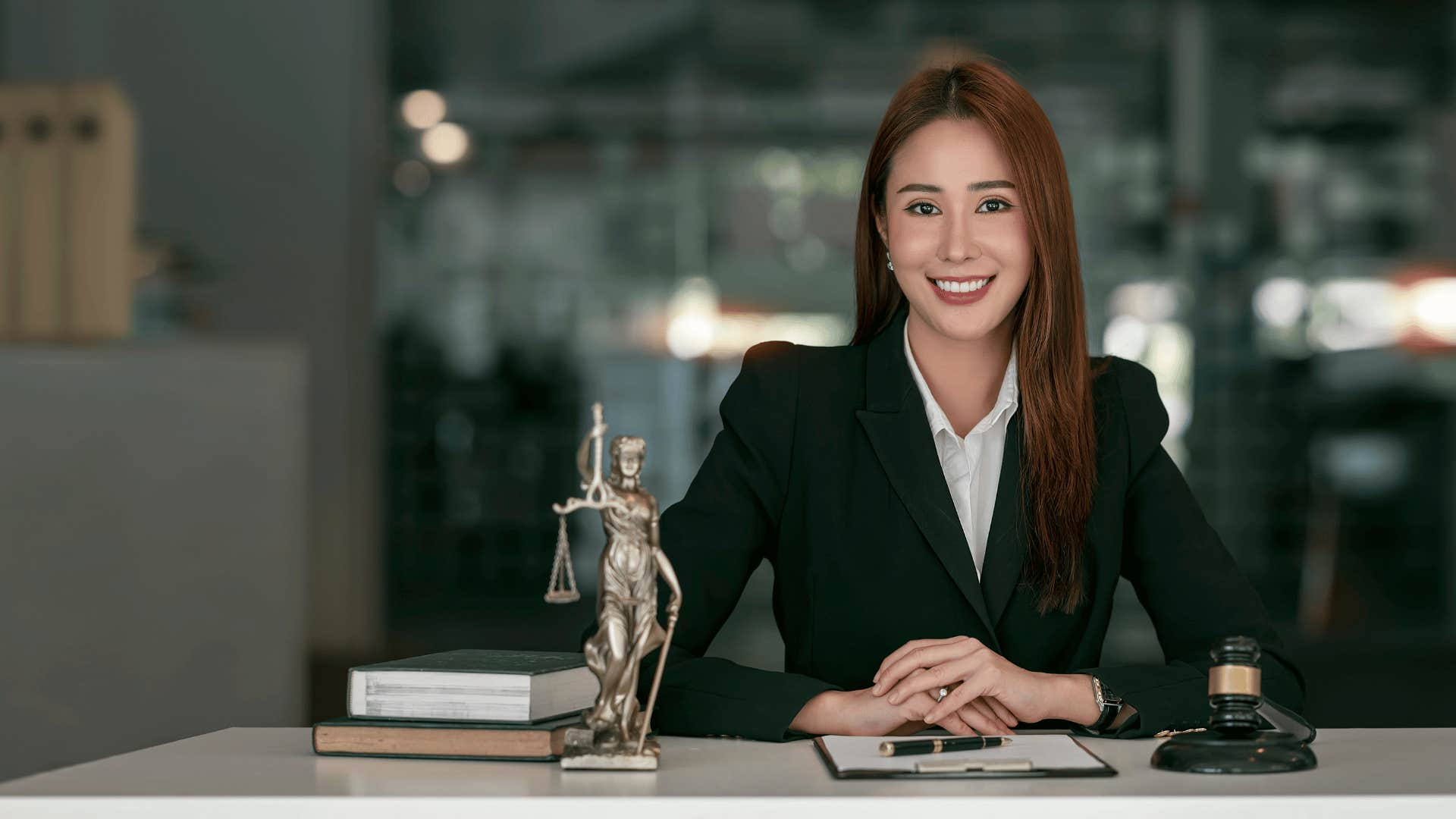 lawyer sitting at a desk