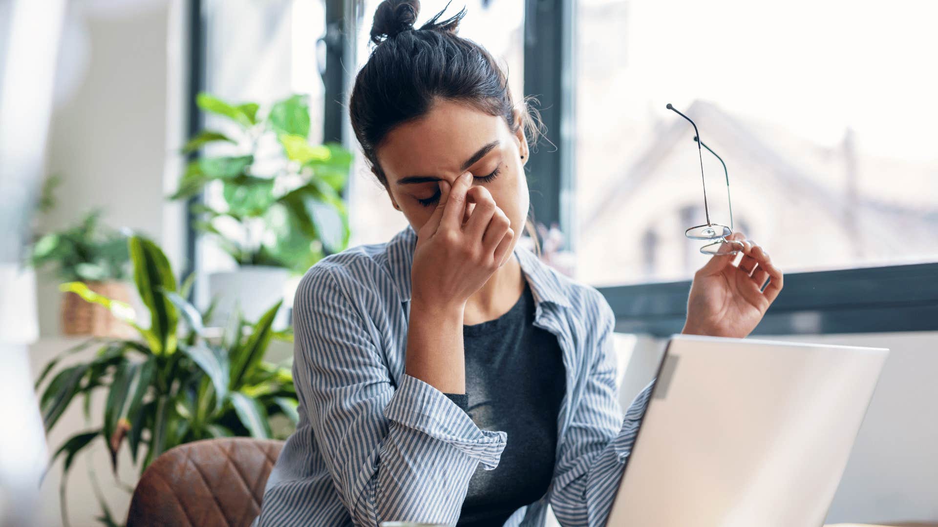 woman looking done with work