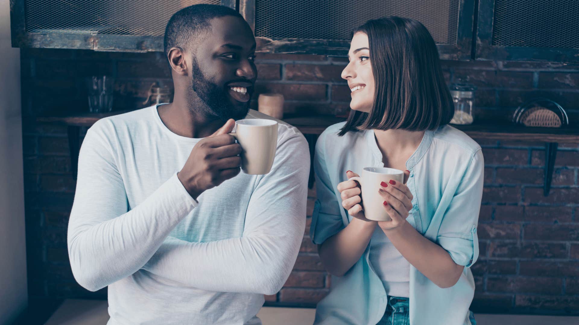 man and woman talking 