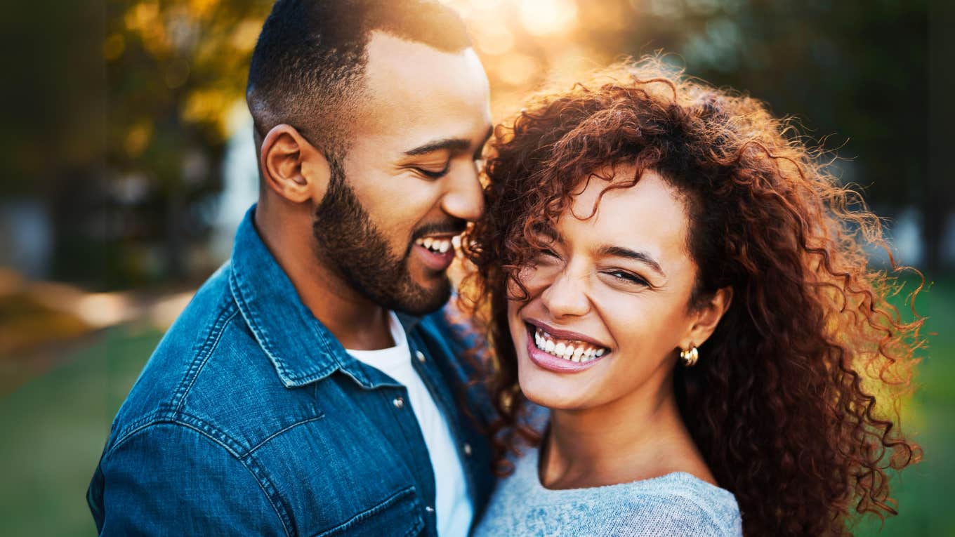 Woman turning man into her soulmate, happy couple.