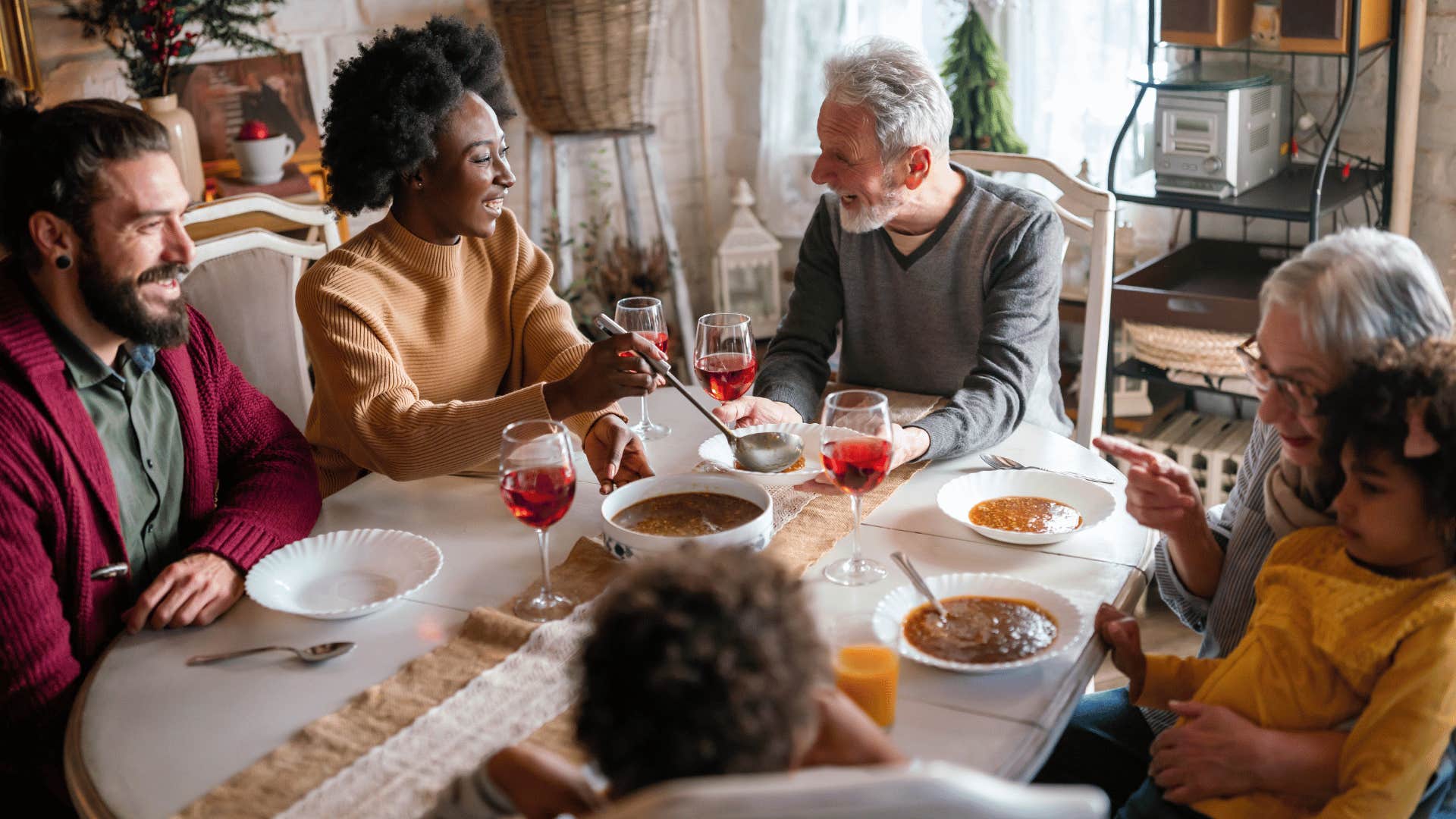 family having dinner together